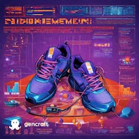 a poster with a pair of sneakers and a computer